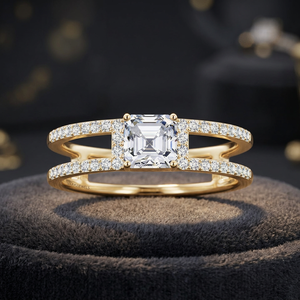 Bague de Mariage Premium en Diamant de Laboratoire IGI Taille Asscher, Double Bande, Or 10K 14K 18K, Argent 925 935 - Product Image 1