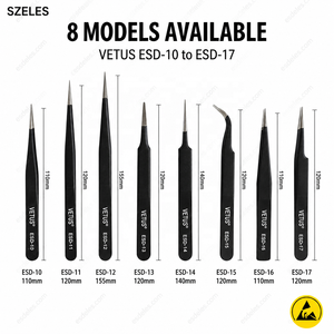 Pinzas Antiestáticas ESD Vetus ESD-10 11 12 13 14 15 16 17 Negras, Pinzas de Acero Inoxidable con Punta Segura para Reparaciones - Product Image 5