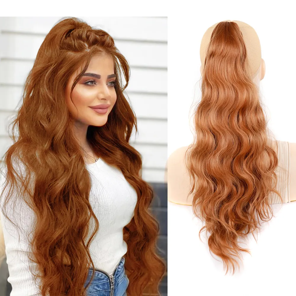 Alileader 22Inch Natuurlijke Gelaagde Klauw Clip Op Lange Golvende Paardenstaart Synthetische Hair Extensions Clip In Body Wave Paardenstaart Met Klauw