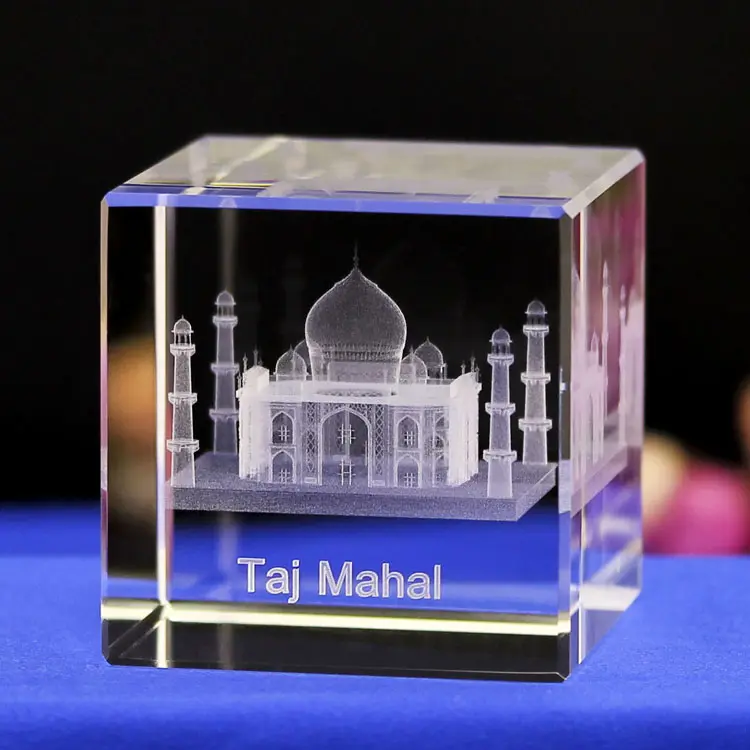Groothandel K9 Beroemde Moskee Gebouw 3d Laser Gegraveerd Glas Kristal Taj Mahal Ambachten Voor Souvenir Geschenken