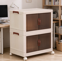 Armoire de rangement en plastique PP avec roulettes, double porte, empilable, pliable, avec loquet, pour vêtements, boîtes, aliments, livres