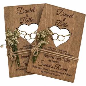 Invitations en bois gravées au laser, cartes d'invitation personnalisables DIY, enveloppes, décoration de fête de mariage - Product Image 5