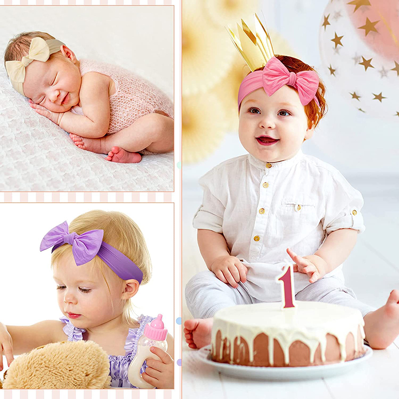 kids big bow soft elastic headband solid color head wrap cotton fabric baby bow headbands