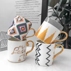 Yiding caneca criativa de leite para café, caneca de café da manhã com cabo de ouro 14 oz em branco, xícara de cerâmica, caneca de café alça dourada