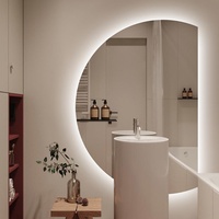 Espejo de Baño Semicircular Moderno para Hotel, Espejo LED Inteligente con Retroiluminación para Salón, Espejos de Baño de Media Luna con Luz