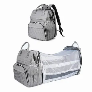 Bolsa de pañales portátil para bebé, mochila con mosquitera, cama plegable de viaje a prueba de agua