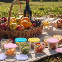 Ensemble de 8 petits bols en verre avec couvercles en plastique pastel, capacité de 6,8 oz, design côtelé transparent, forme moderne pour dessert, pouding et plus encore