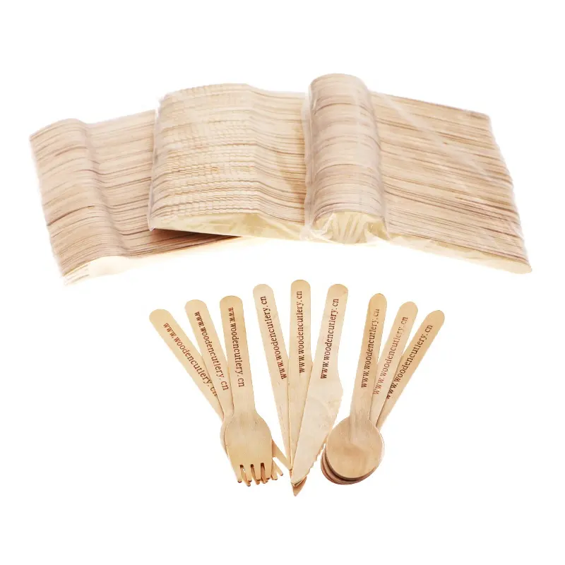 Bio Degradable Cutlery Knife Spoon Fork Eco Friendly Biodegradable Compostable Wooden 6" Length Flatware Sets