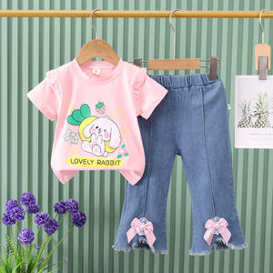 2024 nouvel été filles ensemble papillon parquet jean et mignon lapin haut-doux été deux pièces ensemble - Product Image 3