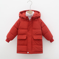 Neue Kinder Daunenjacke Mittellang Outdoor Kleidung Einfarbige Winterbekleidung für Kinder 100-150 cm Jungen Mädchen Mantel mit Kapuze