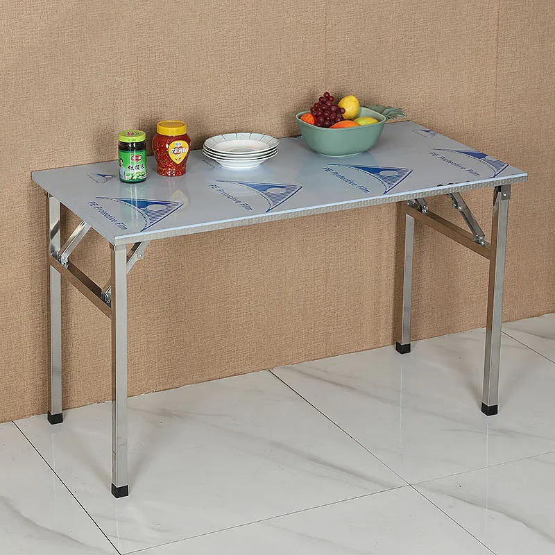 Portable outdoor stainless steel folding work table household kitchen bbq dining table night market push stall table