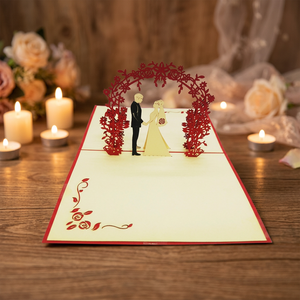 Carte de mariage 3D florale pop-up, art papier découpé, thème amour, forme personnalisée, carton artisanal, impression offset, faite à la main - Product Image 1