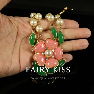 Chaîne classique vintage, collier à double rang <span class=keywords><strong>de</strong></span> feuilles vertes et fleurs, ensembles d'accessoires collier et boucles d'oreilles - Product Image 3