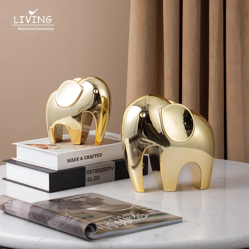 Interior Modern Nordic Table Living Room Luxury Gold Luxury Ceramic Ornament Elephant Art Statue Animal Home Decoration