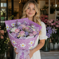 Papier d'emballage en gros motif marguerite avec citation inspirante « Happy Every Day » – Emballage floral à pois pour bouquets et cadeaux