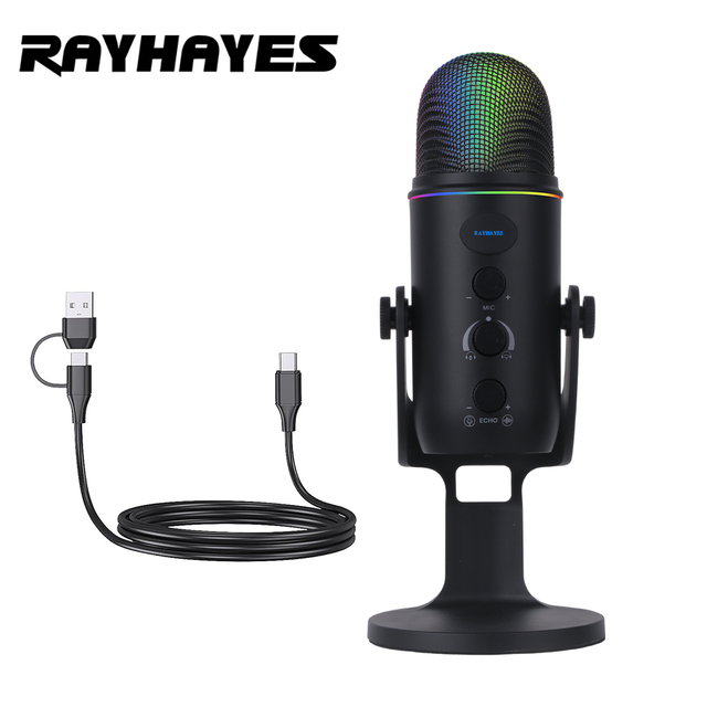 RAYHAYES JI-MV4 Condenser Microphone Podcast Mic Dynamic Mic USB Mic for Live Streaming Podcasting