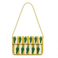 Sac à main de soirée de luxe fait main pour femme, en coton et nylon, avec broderie citron perlée verte, fermeture éclair et bandoulière, en promotion