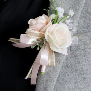 Ensemble corsage de poignet et boutonnière en soie, roses artificielles écologiques et imperméables pour mariée, demoiselle d'honneur, mariage, fête, bal de promo - Product Image 2