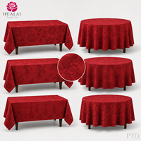 Taplak Meja Linen Merah Bermotif Daun Holly 8ft X 10ft 410g HuaLai untuk Pesta Liburan dan Acara di Rumah