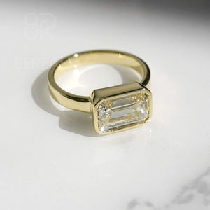 Bague de fiançailles personnalisée en diamant de laboratoire IGI VVS, luxe, argent 925, diamant taille émeraude, sertissage clos, solitaire, bijoux fins pour femme - Product Image 2