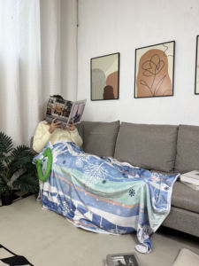 Dễ thương Tuần Lộc trang trí chăn, màu xanh, mềm mại Chăn len, Giáng sinh mô hình tùy chỉnh chăn, 60x40inch - Product Image 1