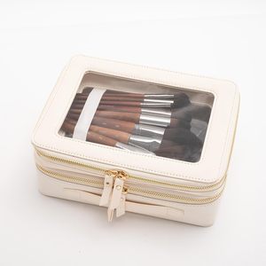 กระเป๋าเครื่องสำอางแบบซิปสองชั้นใส พกพาสะดวก กันน้ำ ทำจากวัสดุ PU - Product Image 5
