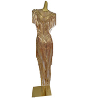 Robe longue de soirée scintillante à strass et pompons pour anniversaire, banquet, soirée, robe de bal formelle pour femme, robe fourreau, tenue de club