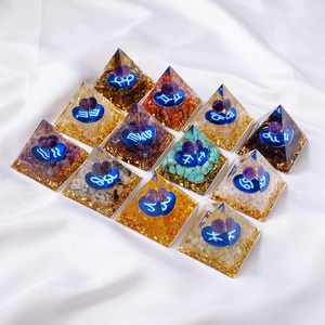 Pirámide de Orgonita con Cristales de <span class=keywords><strong>Amatista</strong></span> Natural de 5cm, Piedra Curativa, 12 Constelaciones, Decoración - Product Image 1