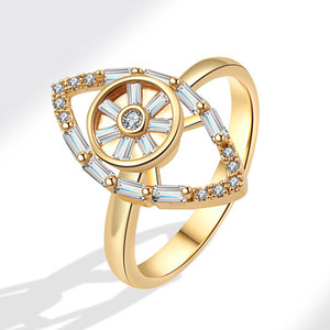 Bague œil porte-bonheur rotative unique en cuivre plaqué or, sertie de zircone cubique taille baguette, anti-ternissement, bijou anti-stress pour femme - Product Image 6