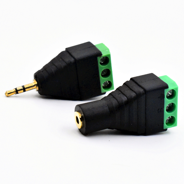 2.5MM/3.5MM Fast Connector Adapters for AV Female Audio Video Jack DC Type 3P Pin Stereo Male Plug