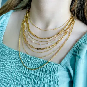 Wholesale Custom women jewelry 18k pvd gold plated bead chain necklace stainless steel thick gold chain necklace