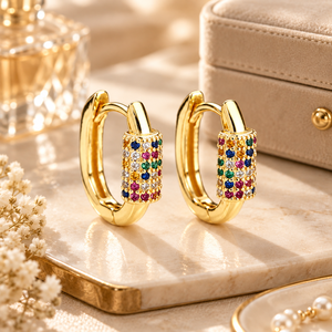 Pendientes de Oreja con Forma de Cilindro de Color Arcoíris para Mujer, Accesorios para el Día a Día - Product Image 1