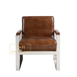 <span class=keywords><strong>Fauteuil</strong></span> Lounge Brown Accent avec cadre en <span class=keywords><strong>cuir</strong></span> souple et acier inoxydable pour le salon - Product Image 3