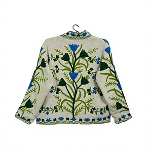 Chaqueta de Invierno Acolchada Bordada con Flores para Mujer, Cuello Alto, Manga Larga, Patchwork, 100% Algodón, para Uso Casual - Product Image 5