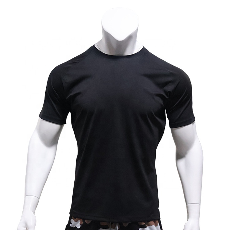 Buker Nylon Quick-Drying Fitness Round Neck Short Sleeve Plain T Shirt Breathable Gym Fitness Training Activewear Tops