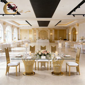 Table de salle à manger ovale moderne de luxe en acier inoxydable doré pour mariés, idéale pour l'hôtellerie et l'extérieur - Product Image 4