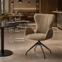 Fauteuil pivotant contemporain à dossier haut, revêtement en lin de qualité supérieure, surpiqûres cannelées, base métallique, idéal pour hôtel, salon, bureau, restaurant