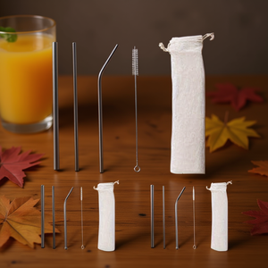 Juego de pajitas reutilizables de acero inoxidable con cepillo de limpieza y bolsa de almacenamiento para fiestas en casa y restaurantes - Product Image 2