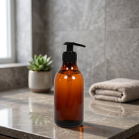 Bouteille à pompe en plastique PET transparente ambrée SNERY avec bouchon à vis pour savon liquide, lotion, shampoing, emballage de soins personnels, 300 ml