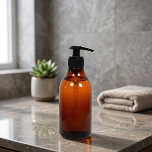 SNERY Transparent Amber PET Plastic Pump Bottle with Screw Cap for Liquid Soap Lotion <b>Shampoo</b> Personal Care Packaging 300ml - Product Image 3