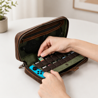 Étui de transport vintage en cuir véritable Crazy Horse pour Nintendo Switch Original avec 14 emplacements pour cartes de jeu, sac de rangement protecteur