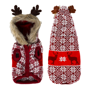 Christmas Pet Coat With Antler Hat Hooded Dog Sweater Plaid Knit Jacket <b>for</b> <b>Cats</b> and Dogs - Product Image 3