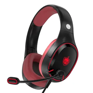 Headset gaming PC PS5, Headset Stereo suara, Headset berkabel H8 dapat dilipat dengan Mic peredam kebisingan merah