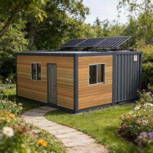Maison conteneur durable à énergie solaire, mini-maison préfabriquée mobile avec panneaux solaires pour habitation, vacances, camping, bureau - Product Image 1
