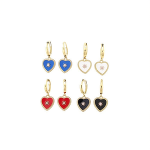 Aretes Colgantes en Forma de Corazón de Acero Inoxidable, Chapados en Oro, Rojos, Azules, Blancos y Negros, Joyería de Moda para Mujer, Juego de 12 Piezas - Product Image 2