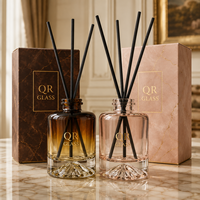 Bouteille diffuseur à roseaux en verre ambré écologique de 150 ml avec couvercle en bois, flacon vide rond pour huiles essentielles et parfums d'ambiance