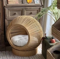 Nid pour chat et animal de compagnie, style villa, en bambou tressé, frais pour l'été, universel quatre saisons, mobilier de salon et chambre à coucher, style maison de famille