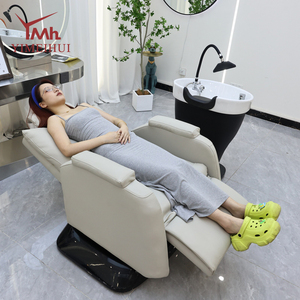 Poltrona Lavatesta Reclinabile Regolabile per Parrucchieri con Poggiapiedi, Grigia - Product Image 2