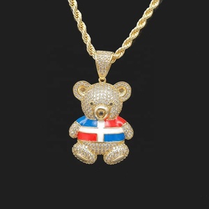 Pendentifs Hip-Hop en laiton plaqué or, sertis de zircone cubique, motifs lettres, animaux, ours, croix, pour collier DIY - Product Image 6