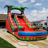 Toboggan aquatique gonflable tropical de 15 pieds, toboggan gonflable avec piscine, toboggan palmier